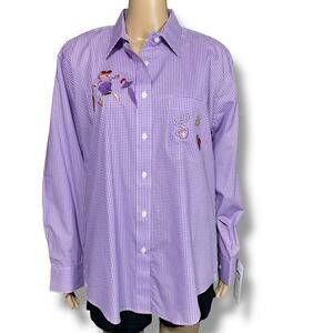Vintage Ruby Sport Womens Red Hat Society Button Down Shirt Top Purple Red Med